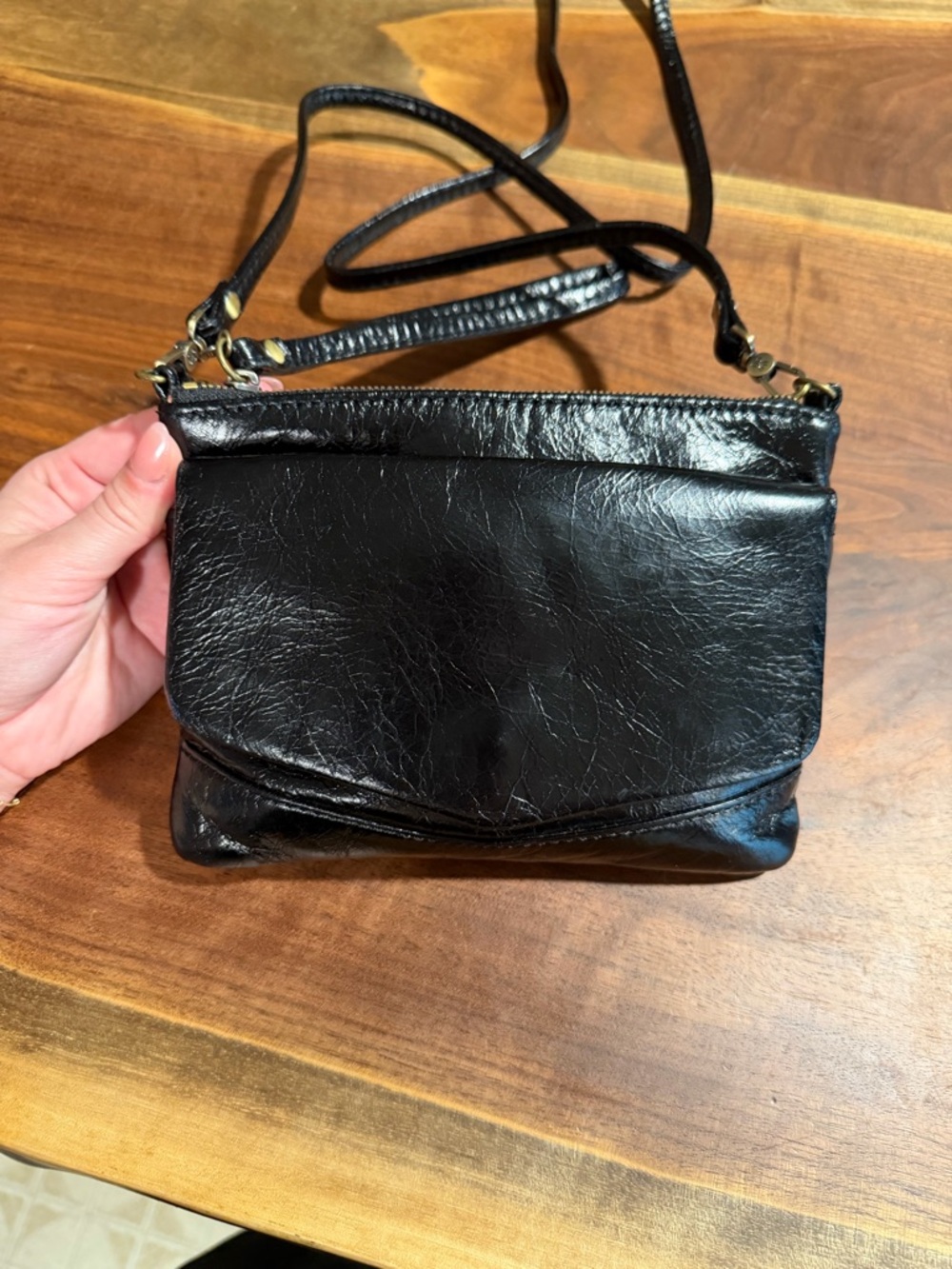 Classic Black Leather Crossbody Bag - HOBO